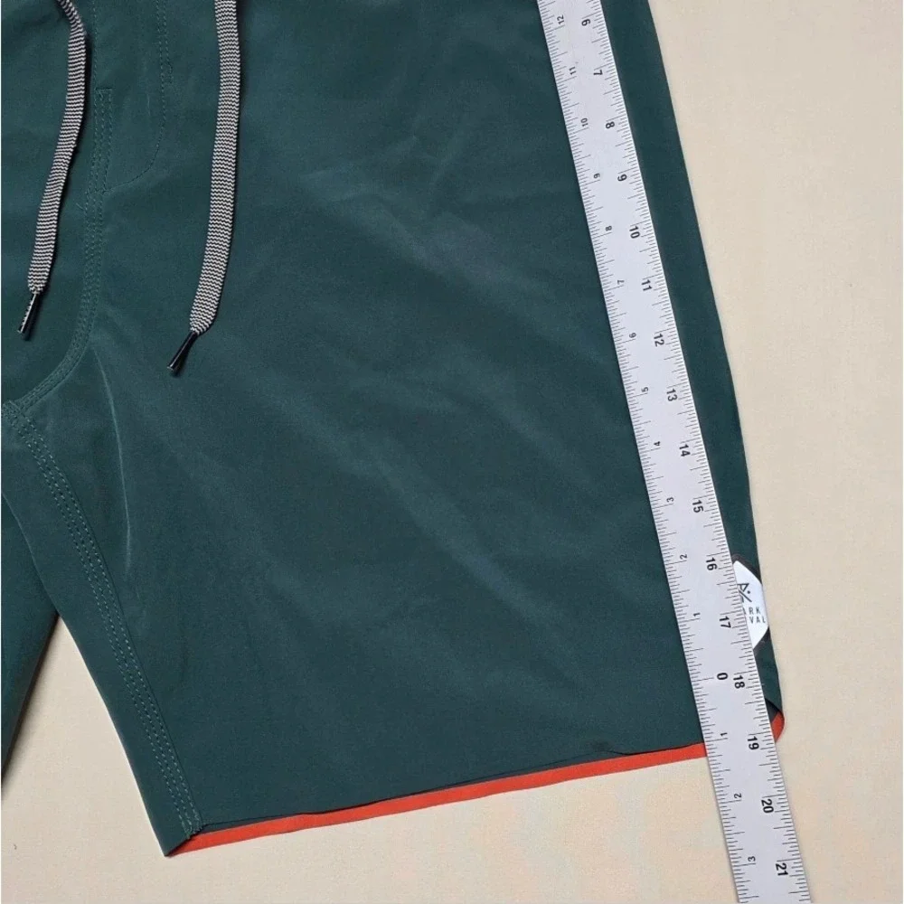 Roark Revival The Savage Board Shorts Men 34 Dark Green Orange Stretch Surf Swim